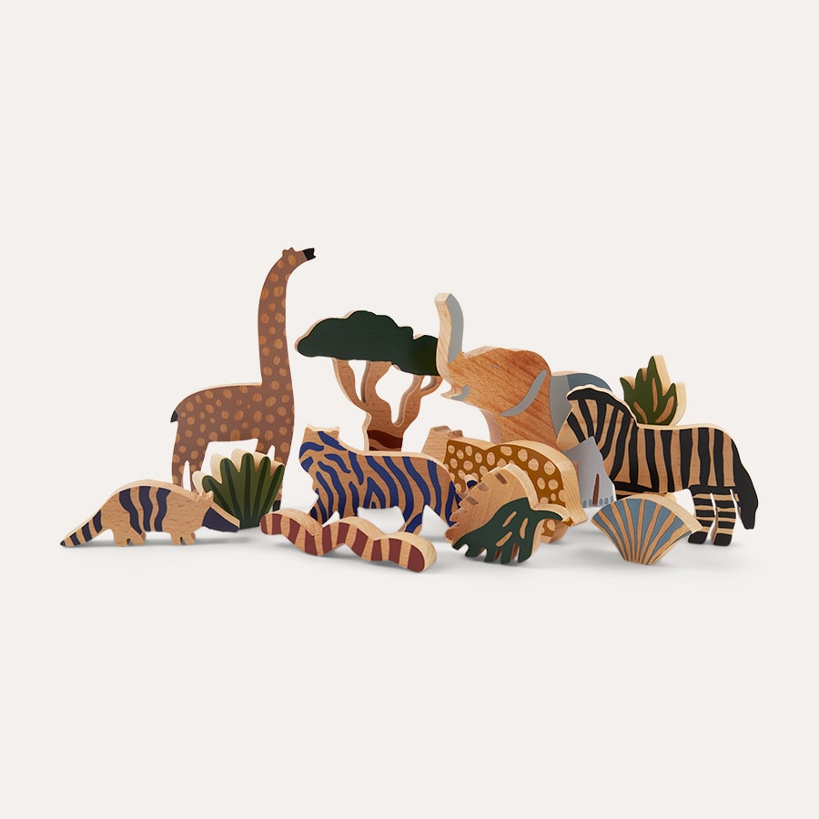 Set de 12 animaux en bois Safari