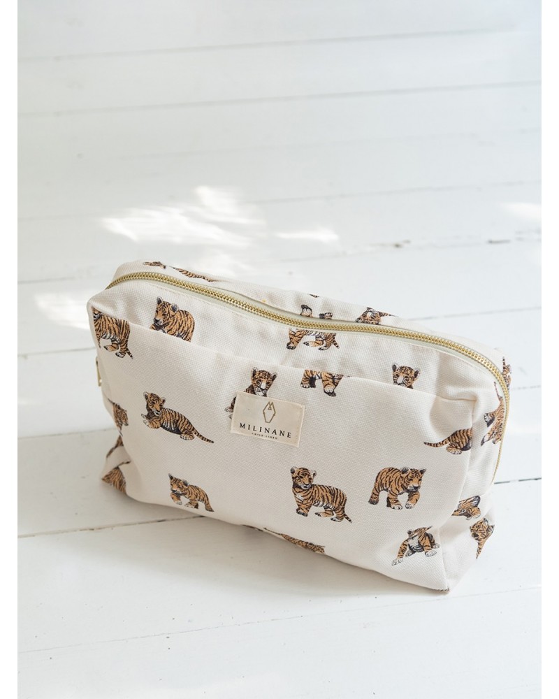 Grande Trousse de Toilette au motif Tigre Sauge - MILINANE