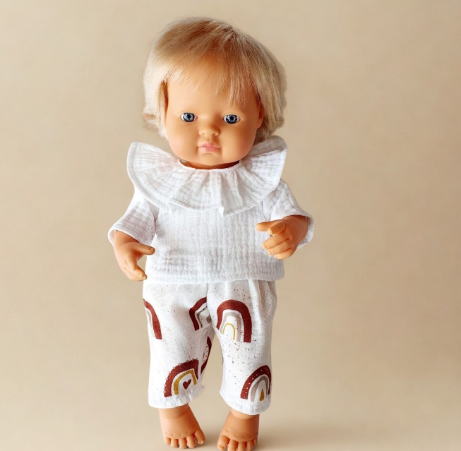 Ensemble chemise et pantalon arcs en ciel pour poupée 34 à 38 cm