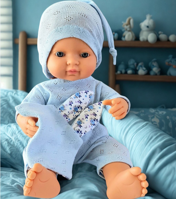 Set de 3 pièces nuit bleu poupée 34/38 cm