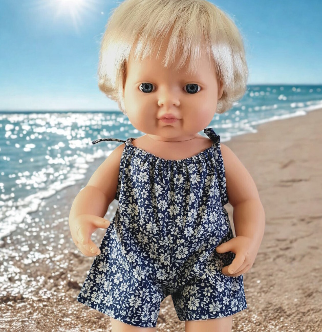 Salopette courte bleue et blanche