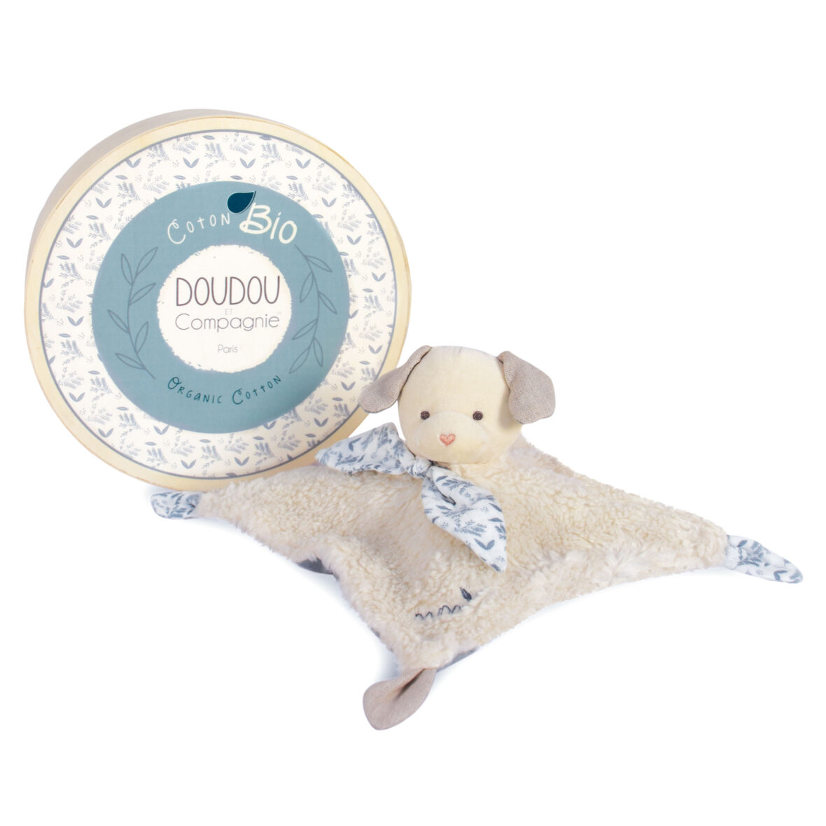 Doudou Botanic – Doudou plat chien beige/bleu coton Bio