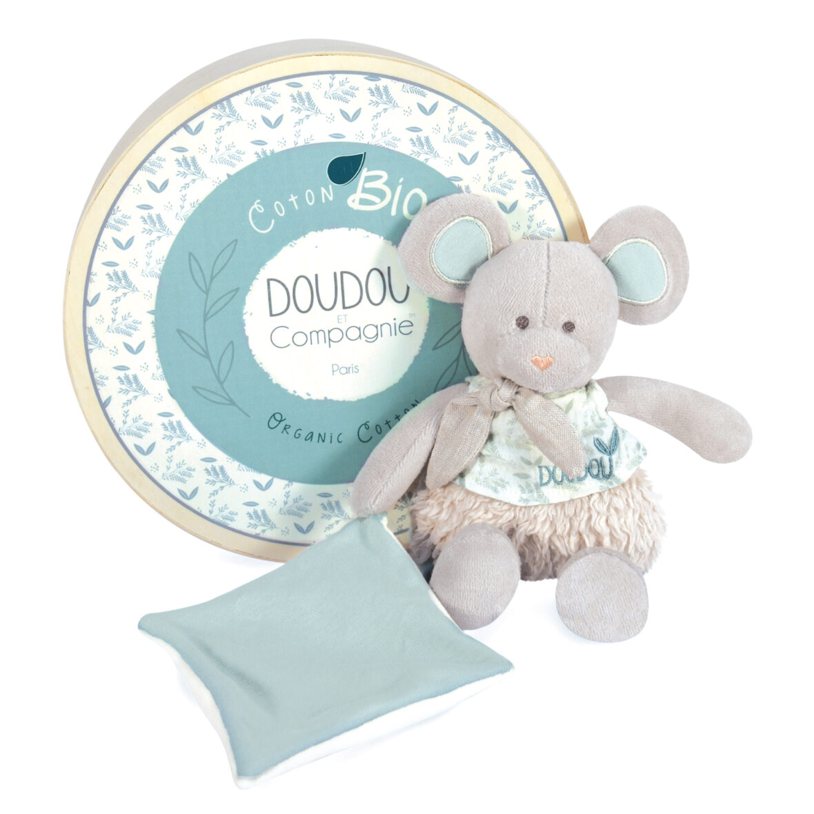 Doudou Botanic-Souris 22 cm avec doudou vert coton Bio