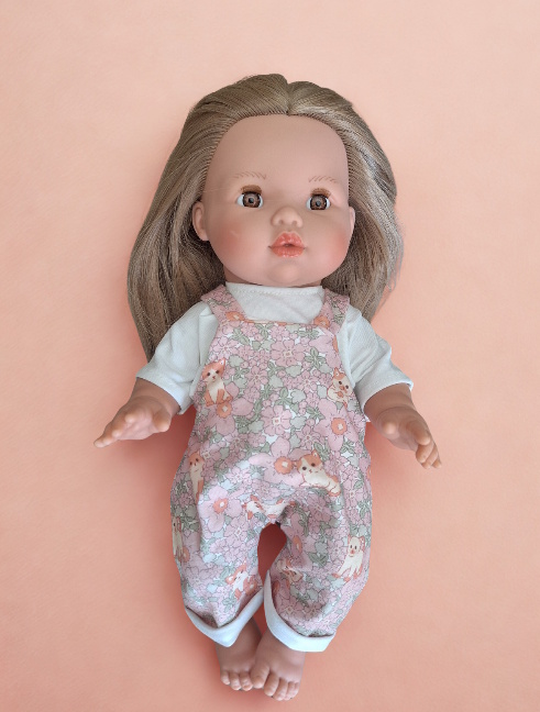 Ensemble 2 pièces salopette chats poupée 34/38 cm