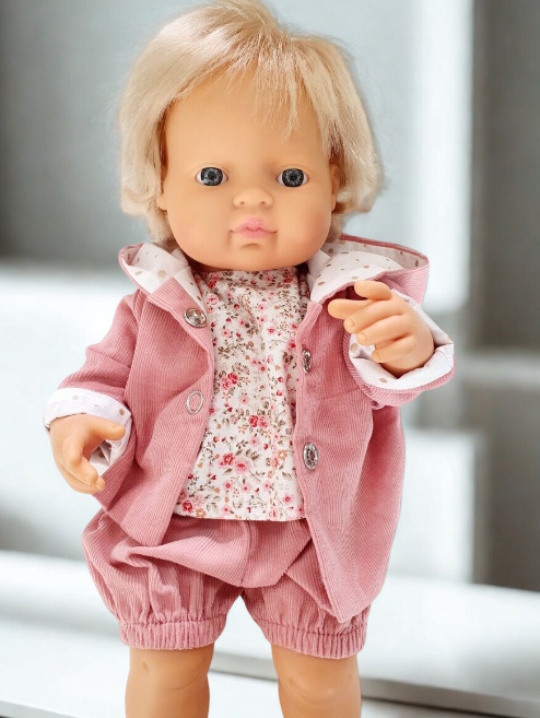 Ensemble 3 pieces manteau poupée 34/38 cm