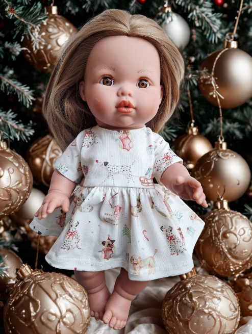 Robe de Noël chiens festifs pour poupée 34 cm