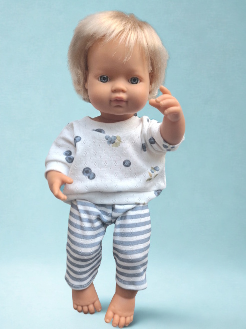 Ensemble 2 pièces sweat rayures et myrtilles poupon 34 /38 cm