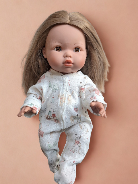 Combinaison longue à pieds chiens de Noël pour poupée 34/ 38 cm