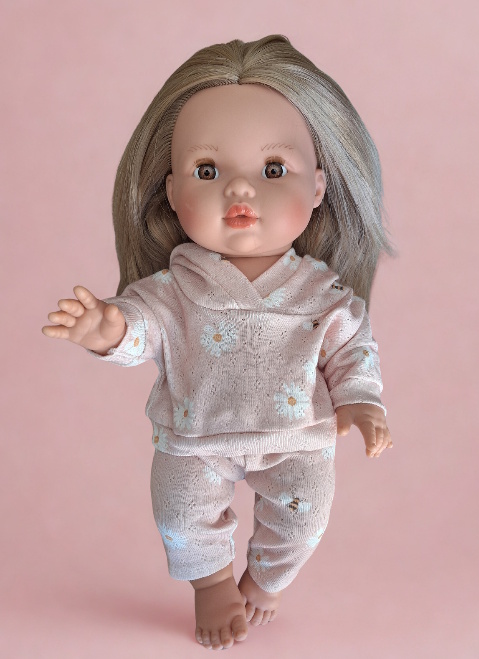 Ensemble 2 pièces sweat capuche marguerites poupée 34 cm