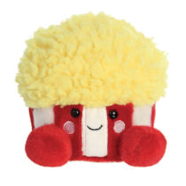 Mini peluche Palm Pals en forme de boîte de pop-corn jaune, rouge et blanche