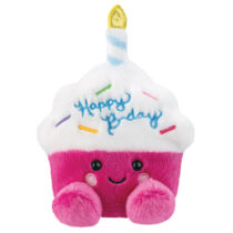 Mini peluche Palm Pals en forme de cupcake d’anniversaire rose et blanc avec bougie