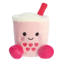 Mini peluche Palm Pals en forme de bubble tea rose et blanc aux cœurs