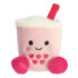 Mini peluche Palm Pals en forme de bubble tea rose et blanc aux cœurs