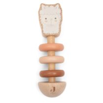 Hochet en bois Alpaca Paco Jollies Jollein aux anneaux roses et beiges