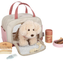 Chien avec sac et kit de soins rose
