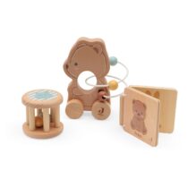 Coffret cadeau en bois Bear Brave Jollies : ourson à tirer, hochet et livre en bois